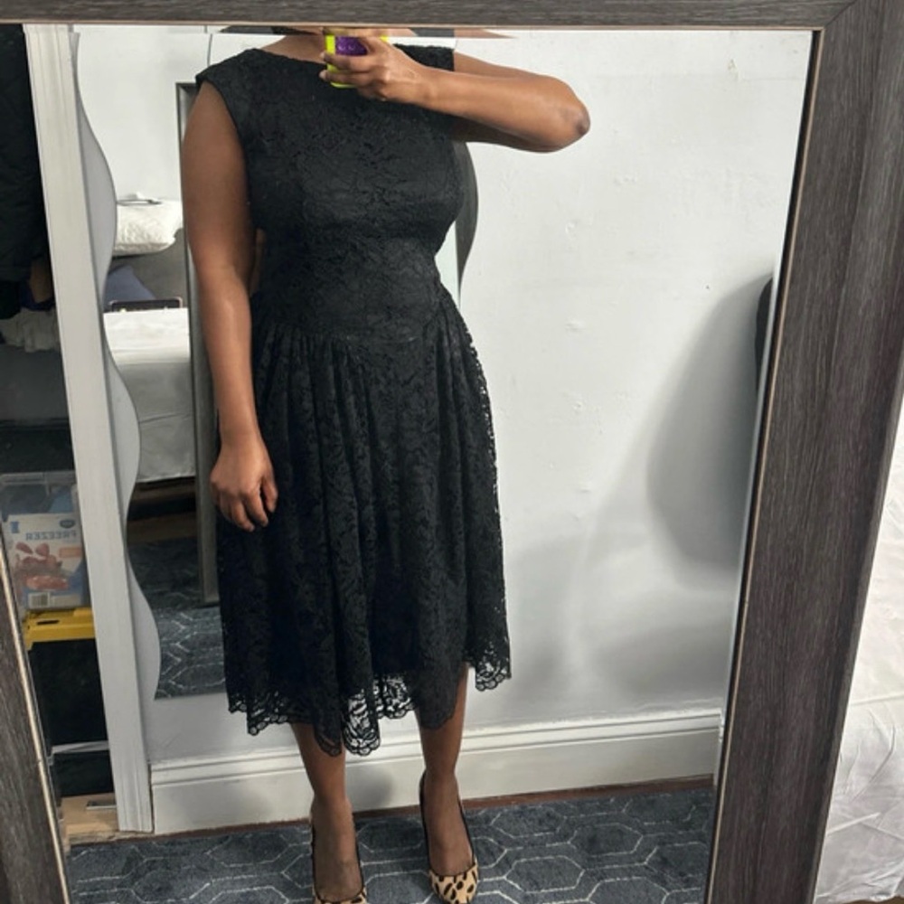 Fashion Nova Elegant Black Lace Midi Dress